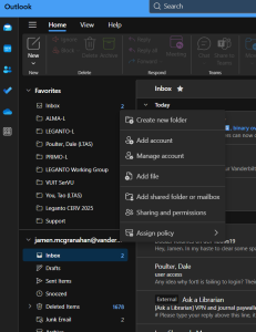 Outlook 365 More menu options